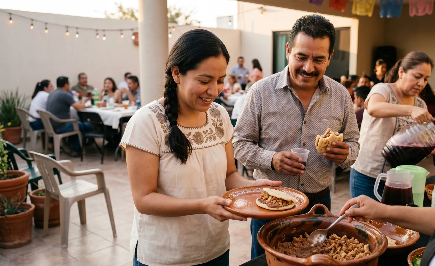 Invitados sirviéndose de la barra de antojitos